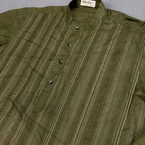 fabindia Olive Green Striped Cotton Kurta